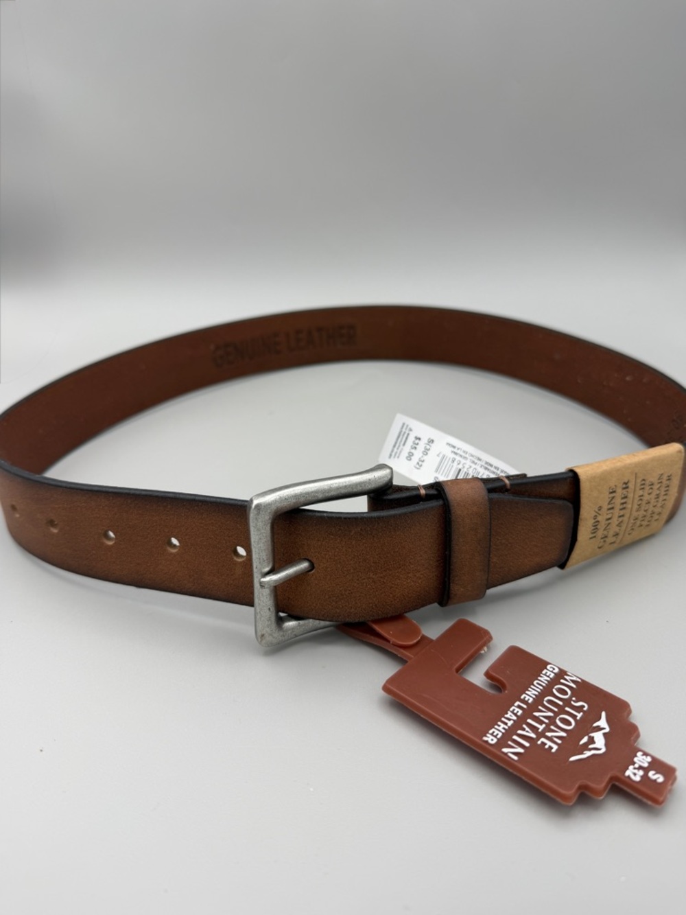 Stone Mountain Accessories Brown Leather Men's Belt with Silver Buckle, Small